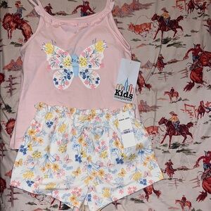 Pink Butterfly Top and Floral Shorts Set